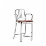 Emeco 1104 Navy Counter Stool With Arms - 1104 24 A CHERRY