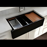 Bocchi 34" Undermount Double Bowl Composite Workstation Kitchen Sink with Covers in Matte Black - 1618-504-0126HP
