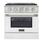 Kucht 30" Pro-Style Natural Gas Dual Fuel Range with 4 Burners in White - KDF302-W