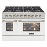 Kucht Professional 48 in. 6.7 cu ft. Propane Gas Range with White Door and Silver Knobs - KNG481/LP-W