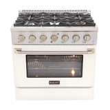 Kucht Professional 36 in. 5.2 cu ft. Propane Gas Range with White Door and Silver Knobs - KNG361/LP-W