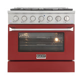 Kucht 36" Pro-Style Propane Gas Dual Fuel Range with 4 Burners in Red - KDF362/LP-R