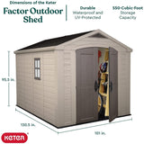 Keter 211203 Factor 8 x 11 All Weather Resistant Outdoor Storage Shed, Taupe - 207165