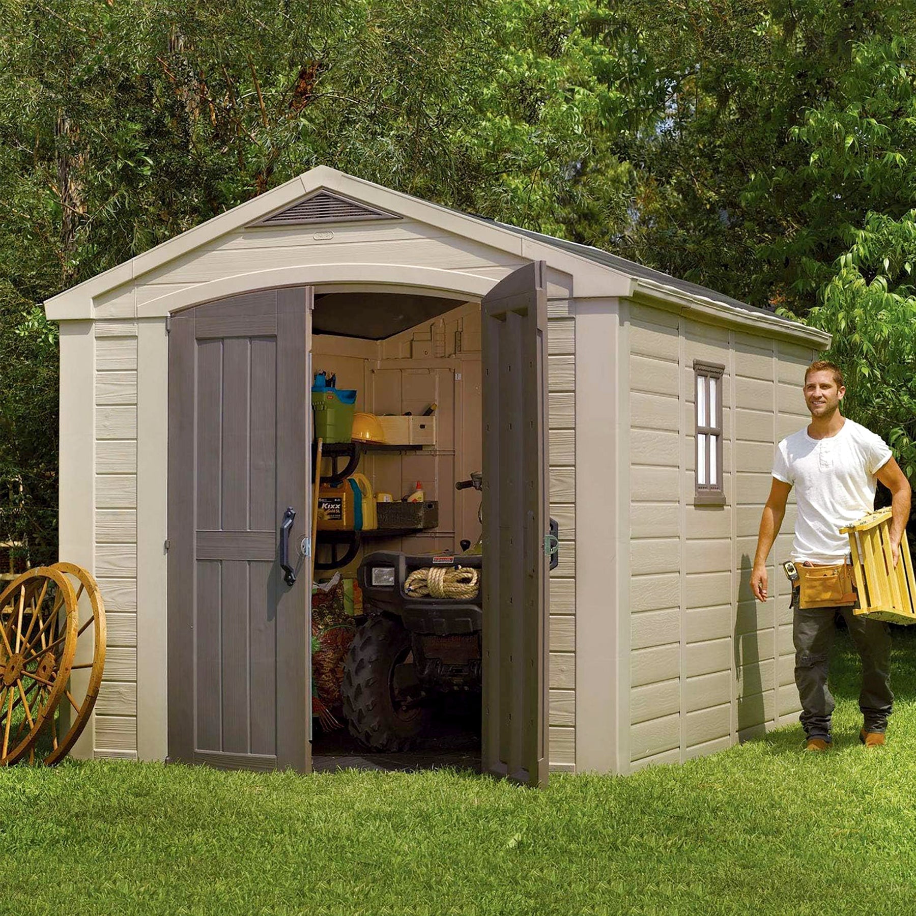 Keter 211203 Factor 8 x 11 All Weather Resistant Outdoor Storage Shed, Taupe - 207165