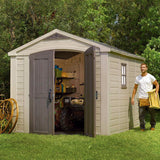 Keter 211203 Factor 8 x 11 All Weather Resistant Outdoor Storage Shed, Taupe - 207165