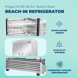 Frigos 54" Commercial Refrigerator, 2 Doors, 47 Cu Ft, Stainless Steel Floor