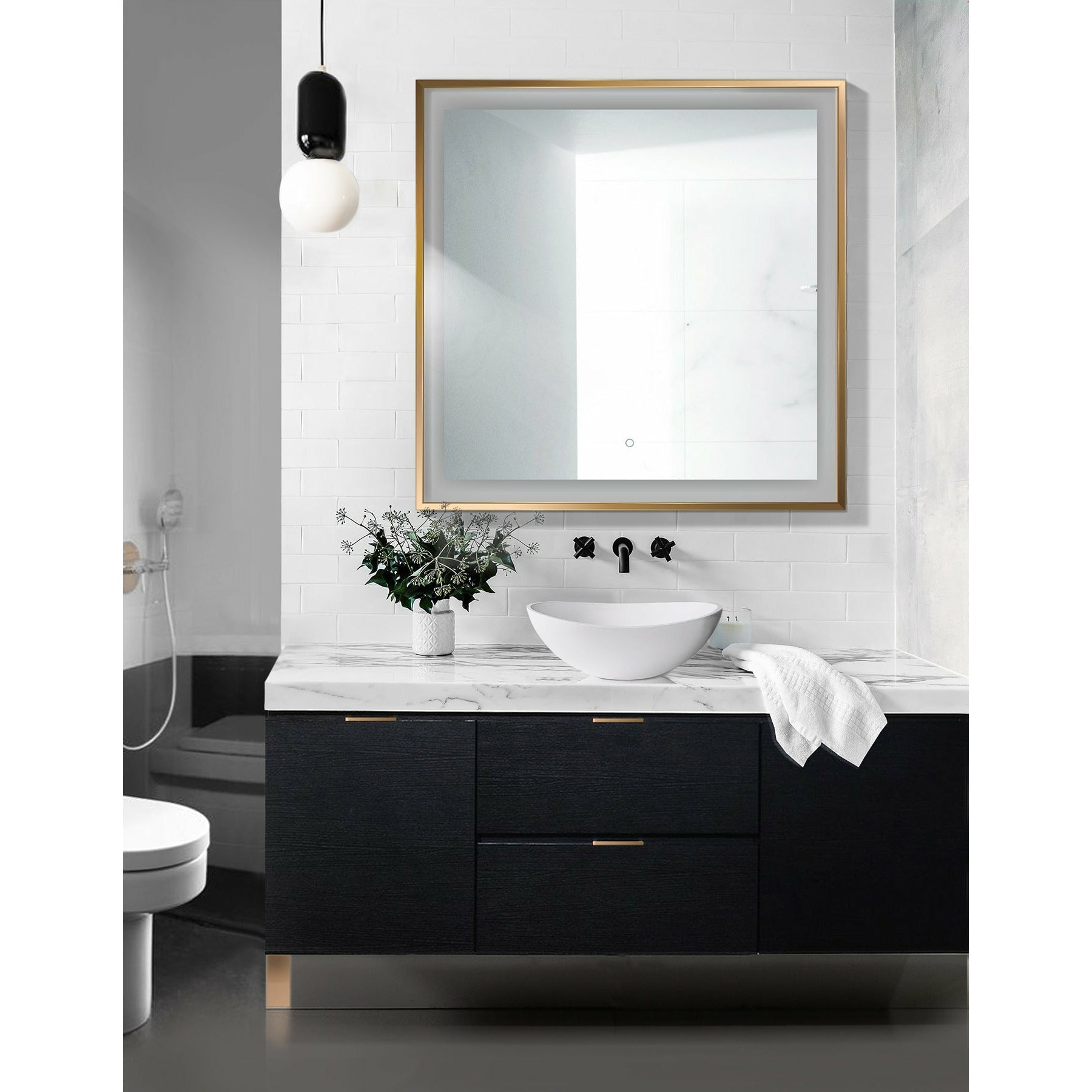 Krugg Soho 36" X 36" Gold LED Bathroom Mirror SOHO3636G - Backyard Provider