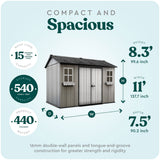 Keter Oakland 11 x 7.5 Foot Outdoor Garden Tool Storage Shed with Windows, Gray - 301442