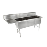 John Boos 3B244-1D24L Three-Compartment Sink with 24" Left Drainboard - JB3B2441D24L