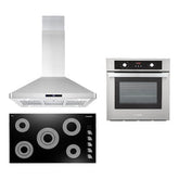 Cosmo 3 Piece Kitchen Package With 24" Single Electric Wall Oven 36" Electric Cooktop 36" Island Range Hood