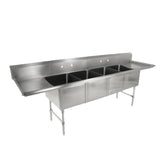 John Boos 4B18244-2D18 Four-Compartment Sink with Two 18" Drainboards - JB4B182442D18