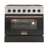 Kucht 36" Pro-Style Propane Gas Dual Fuel Range in Black with Rose Gold Accents - KDF362/LP-K-ROSE