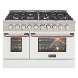 Kucht 48" Pro-Style Natural Gas Dual Fuel Range in White with Rose Gold Accents - KDF482-W-ROSE