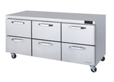 Blue Air BLUR72-D6-HC | 72" Wide 6 Drawer Undercounter Refrigerator - BLUR72-D6-HC