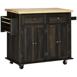 HomCom Kitchen Island on Wheels, Rolling Cart with Rubberwood Top - B0BLMCTYZS-1