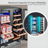 AOBOSI 24 Inch Beverage and Wine Cooler 18 Bottles and 57 Cans - YC120-2D
