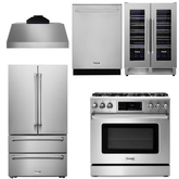 Thor Kitchen Appliance Package - 36 In. Gas Range, Range Hood, Refrigerator, Dishwasher, Wine Cooler, AP-TRG3601-C-3