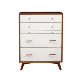 Alpine Flynn Mid Century Modern 4 Drawer Two Tone Multifunction Chest w/Pull Out Tray, Acorn/White - 999-05