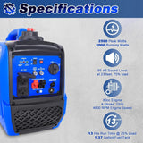 BILT HARD Generator 2500 Watt, Quiet Inverter Portable Generator 80cc 4 Stroke Engine, 120V AC Duplex Receptacle and 12V DC Output, Outdoor Generators for Home Backup Use and RV Ready - TGA-0251
