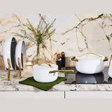 Caraway Deluxe Cookware Set in White with Gold Handles