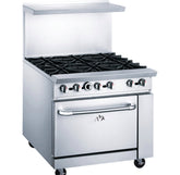 Chef AAA - Commercial 36" Oven Range Six Open Burner Natural Gas - TCR36-6B