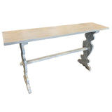 Crestview Collection Bengal Manor 55" x 14" x 30" Rustic Mango Wood Carved Leg Console Table In Heavily Distressed Gray Finish - CVFNR652