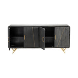 Crestview Collection Mosley 72" x 16" x 32" 4-Door Modern Black and Gold Wood And Metal Sideboard - CVFNR755