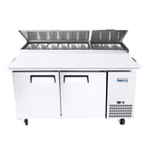 Frigos FGA-PZPT-2D-67 67" Two Solid Door Refrigerated Pizza Prep Table (9) 1/3 size pans - FGA-PZPT-2D-67
