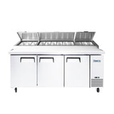 Frigos FGA-PZPT-3D-93 93" Three Solid Door Refrigerated Pizza Prep Table (12) 1/3 size pans - FGA-PZPT-3D-93