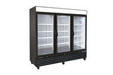 Kool-It KGF-72 DV | 81" Wide 3 Swing Door Black Merchandiser Freezer - KGF-72 DV