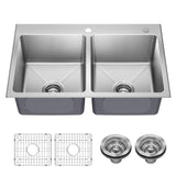 KRAUS 33” Topmount Double Bowl Stainless Steel Kitchen Sink - KHT632-33
