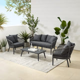 Crosley Dover 4pc Outdoor Rope Conversation Set Charcoal and Matte Black -KO70310MB-CL
