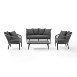 Crosley Dover 4pc Outdoor Rope Conversation Set Charcoal and Matte Black -KO70310MB-CL