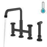 KRAUS Urbix Industrial Bridge Faucet in Color-Changing Matte Black to Grey - KPF-3125MBGRCC