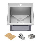 KRAUS 15"x 15" Outdoor Marine Grade Workstation Drop-In T316 Stainless Steel Bar Sink - KWT321-15-316