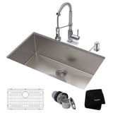 KRAUS 30" Stainless Steel Kitchen Sink and Kitchen Faucet - KHU100-30-1610-53CH