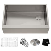 KRAUS 33" Modern Flat Front Farmhouse Stainless Steel Kitchen Sink with Off Center Drain - KHF410-33