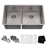 KRAUS 33" Undermount 40/60 Double Bowl 16 Gauge Stainless Steel Kitchen Sink with NoiseDefend Soundproofing - KHU104-33