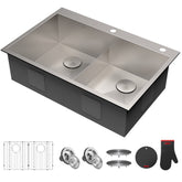 KRAUS 33" x 22" Pax Drop-In Topmount Zero-Radius Double Bowl Stainless Kitchen Sink - KP1TD33S-2