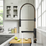 KRAUS Artec Pro Commercial Style Single Handle Kitchen Faucet with Pot Filler in Spot Free Antique Champagne Bronze / Matte Black - KPF-1604SFACBMB