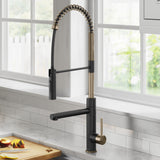 KRAUS Artec Pro Commercial Style Single Handle Kitchen Faucet with Pot Filler in Spot Free Antique Champagne Bronze / Matte Black - KPF-1604SFACBMB