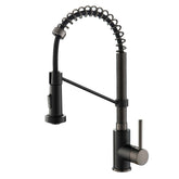 KRAUS Bolden 18-Inch Commercial Kitchen Faucet with Pull-Down Sprayhead in Matte Black/Black Stainless - KPF-1610MBSB