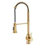 KRAUS Britt Commercial Style Pull-Down Single Handle Kitchen Faucet in Brushed Brass - KPF-1691BB