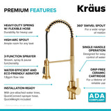 KRAUS Britt Commercial Style Pull-Down Single Handle Kitchen Faucet in Spot Free Antique Champagne Bronze - KPF-1691SFACB