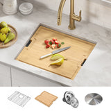 KRAUS Kore 21" Undermount Workstation 16 Gauge Stainless Steel Single Bowl Kitchen Sink with Accessories - KWU111-21