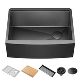 KRAUS Kore Workstation 33" Farmhouse Modern Flat Apron Front 16 Gauge Single Bowl Kitchen Sink in PVD Gunmetal - KWF410-33/PGM
