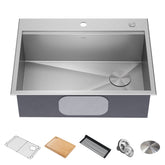 KRAUS Kore 28" Drop-In Workstation 16 Gauge Stainless Steel Single Bowl Kitchen Sink - KWT310-28