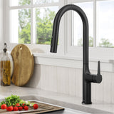 KRAUS Oletto Tall Modern Single-Handle Touch Activated with Pull Down Sprayer in Matte Black - KTF-3101MB