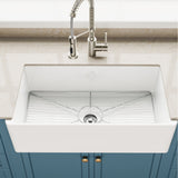 KRAUS Turino Reversible 33" Fireclay Farmhouse Flat Apron Front Single Bowl Kitchen Sink with Bottom Grid in Gloss White - KFR1-33GWH