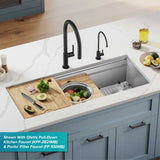 KRAUS Kore 2-Tier Workstation 45" Undermount 16 Gauge Single Bowl Stainless Steel Kitchen Sink with Accessories - KWU120-45